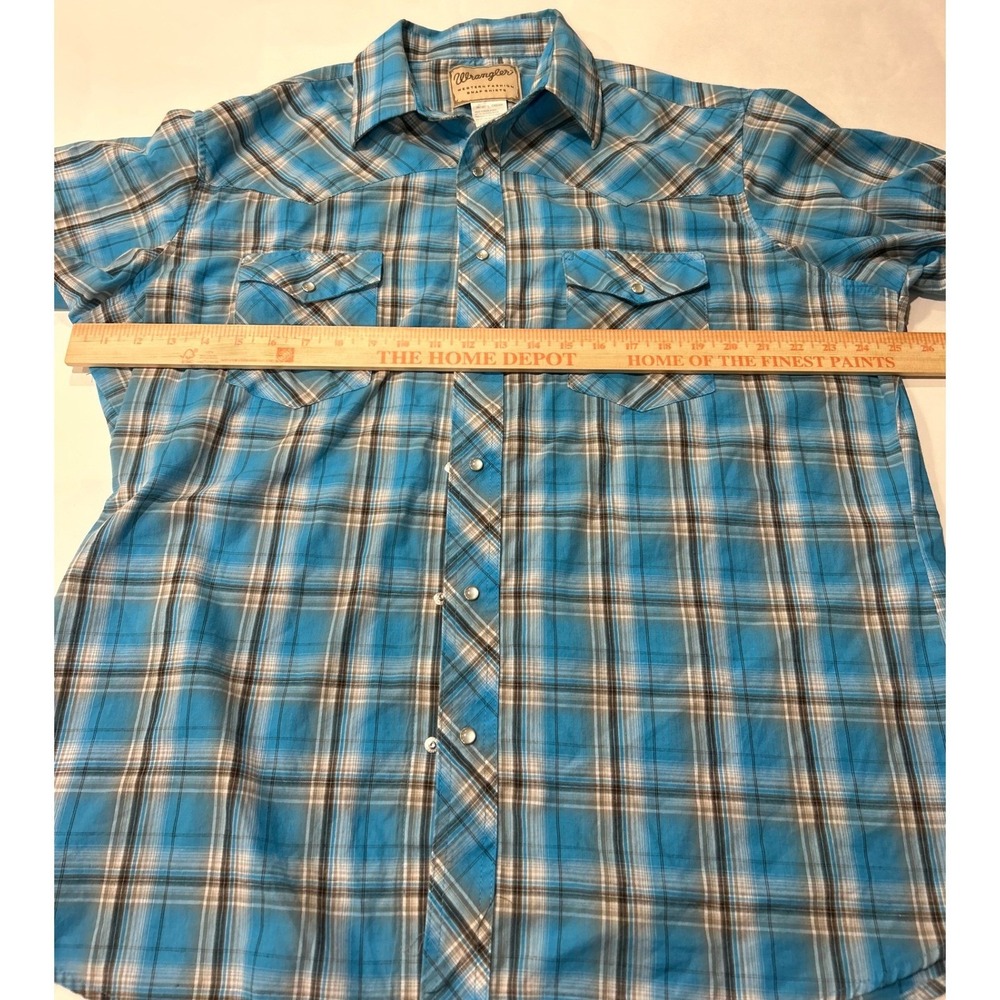 Wrangler Mens Western Cowboy Rancher Pearl Snap Shirt Plaid Short Sleeve XL‎